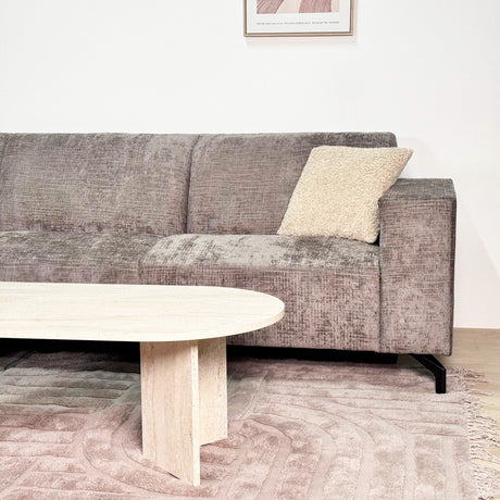 Canapé d'angle en tissu chenille taupe avec chaise longue à gauche Manon 