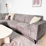 Hoekbank met chaise longue taupe chenille stof Manon - links