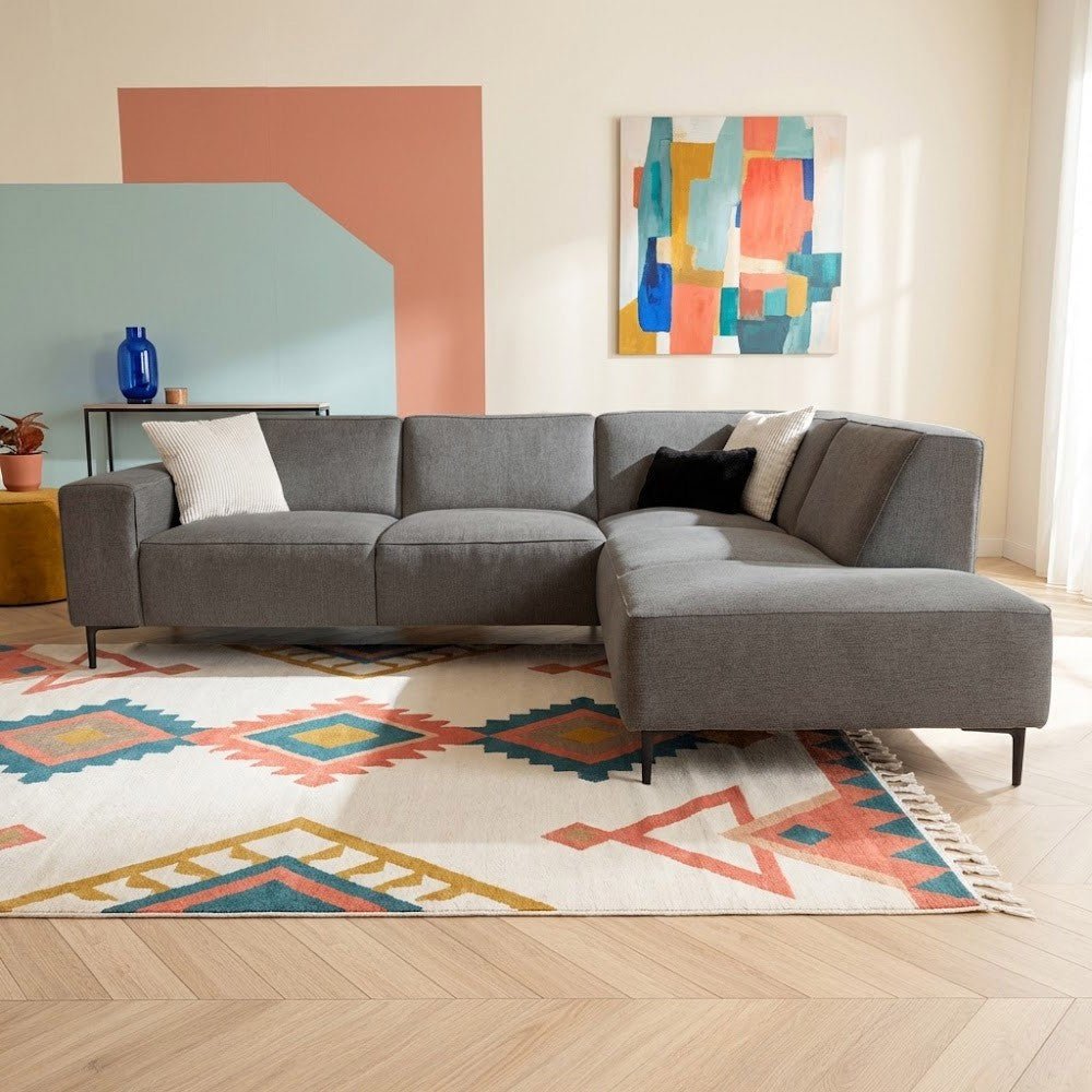 Canapé d'angle taupe en chenille tissée Ravi – droit 