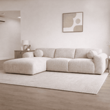 Canapé d'angle en tissu chenille beige Shane - à gauche