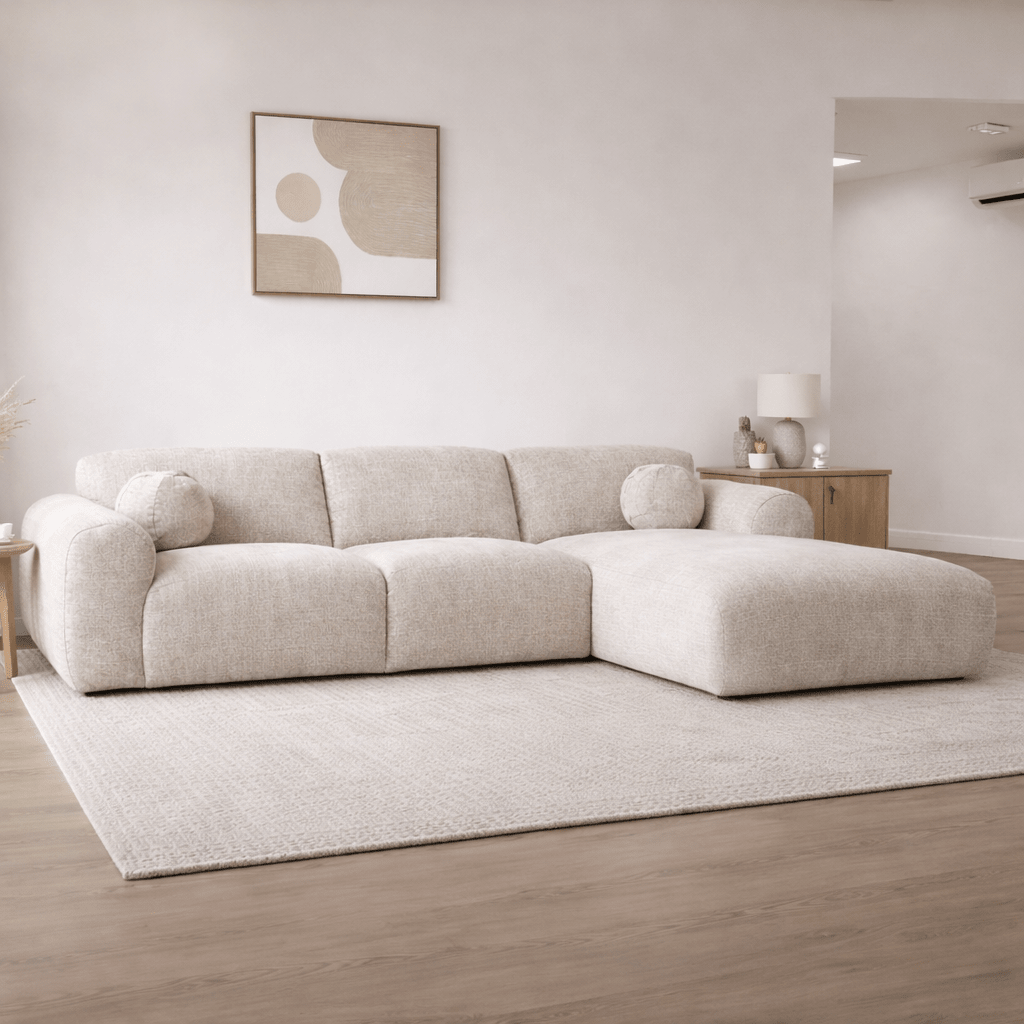 Canapé d'angle tissu chenille beige - 292x169 cm - Shane - droit