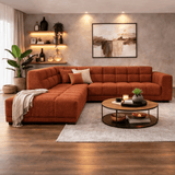 Hoekbank met lounge koper bouclé stof Nova - links