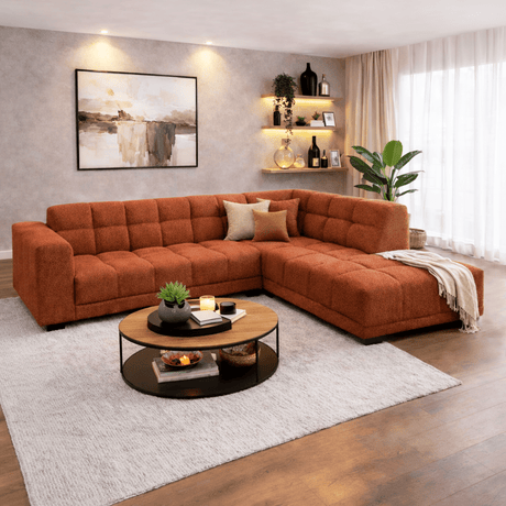 Hoekbank met lounge koper bouclé stof Nova - rechts