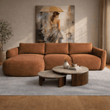 Hoekbank chaise longue koper structuurstof Dwayne - links