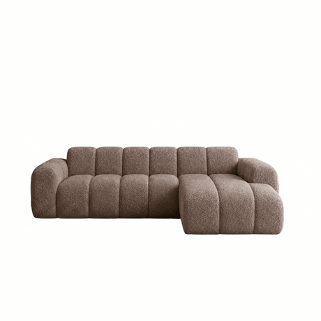 Canapé d'angle lounge tissu bouclé marron doux - rayures - droit - Brix