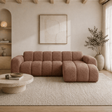 Canapé d'angle lounge tissu bouclé marron doux - rayures - droit - Brix