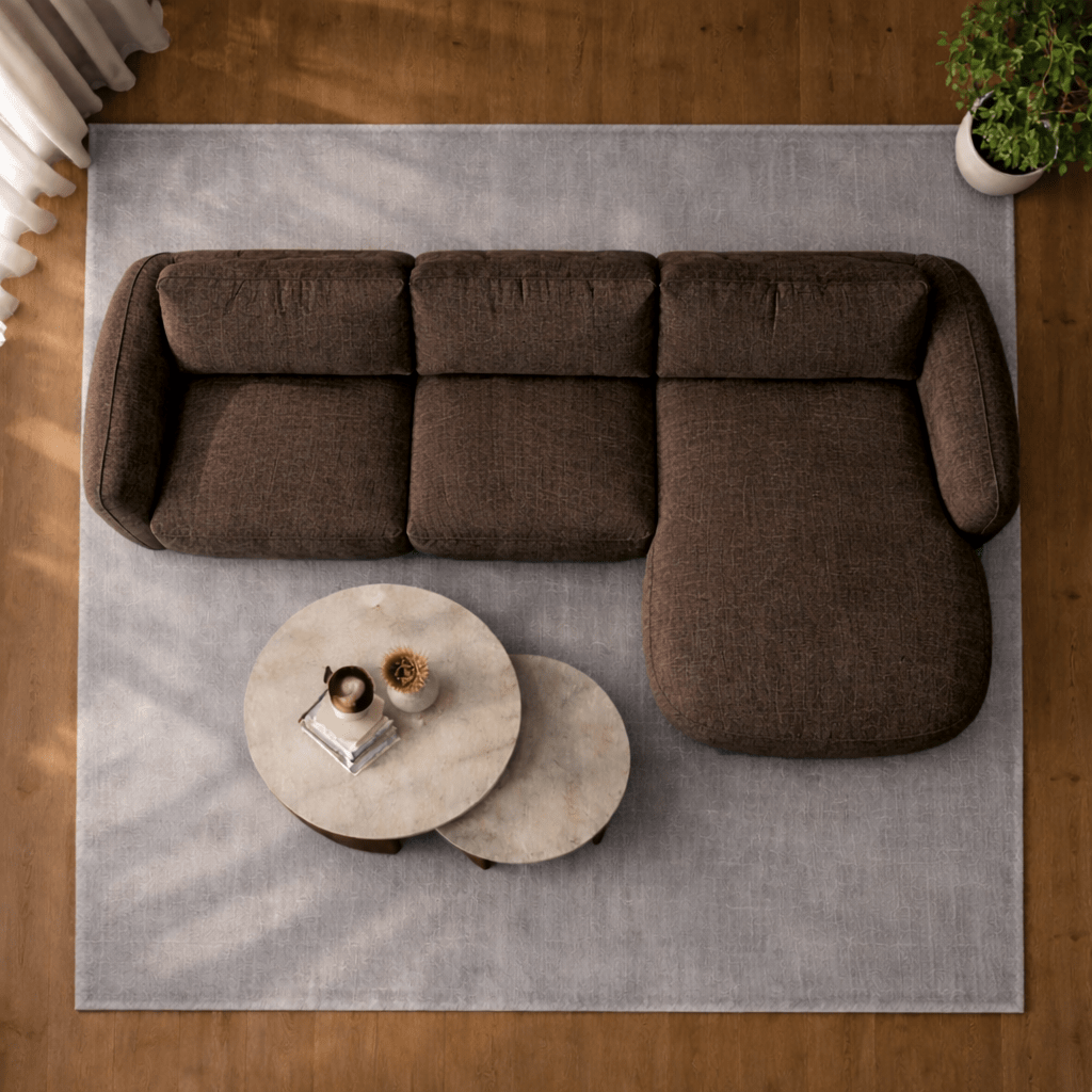 Hoekbank chaise longue mokka bruin structuurstof Dwayne - rechts