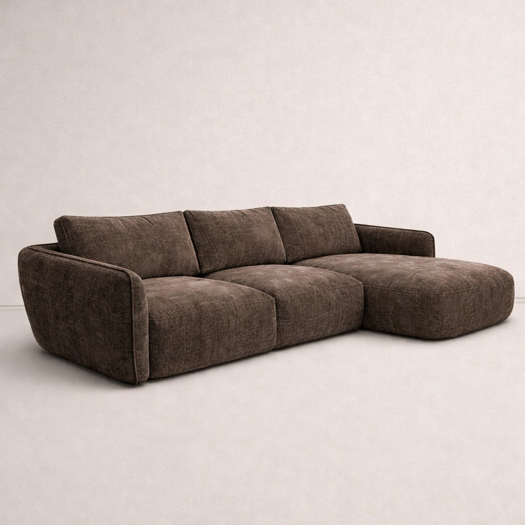Hoekbank chaise longue mokka bruin structuurstof Dwayne - rechts
