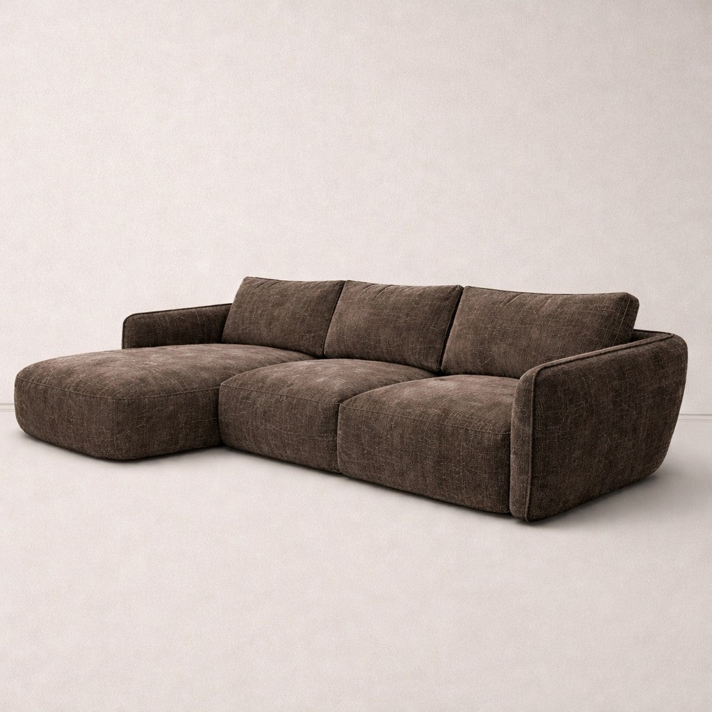 Hoekbank chaise longue mokka bruin structuurstof Dwayne - links