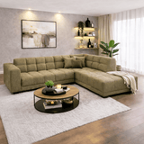 Hoekbank met lounge olijf groen bouclé stof Nova - rechts