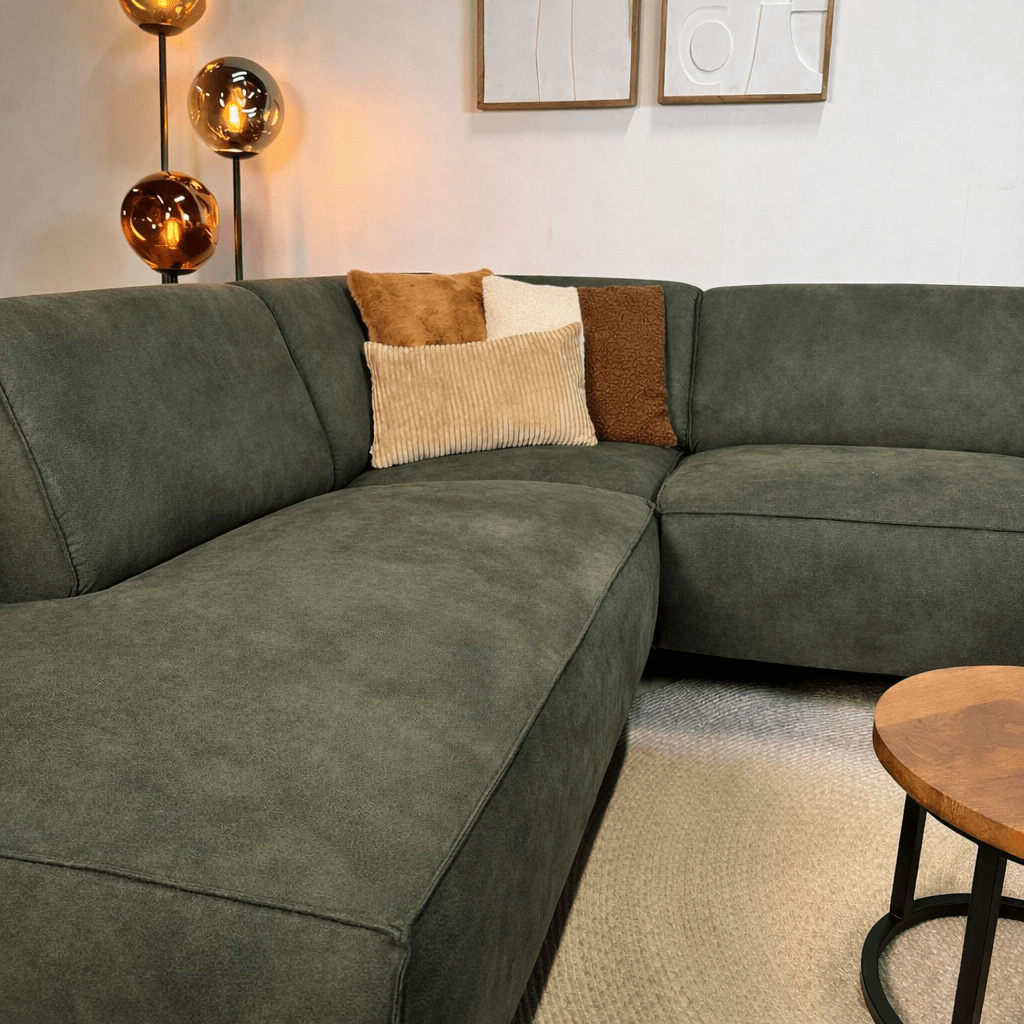 Canapé d'angle industriel en cuir écologique cognac Brisbane - gauche 