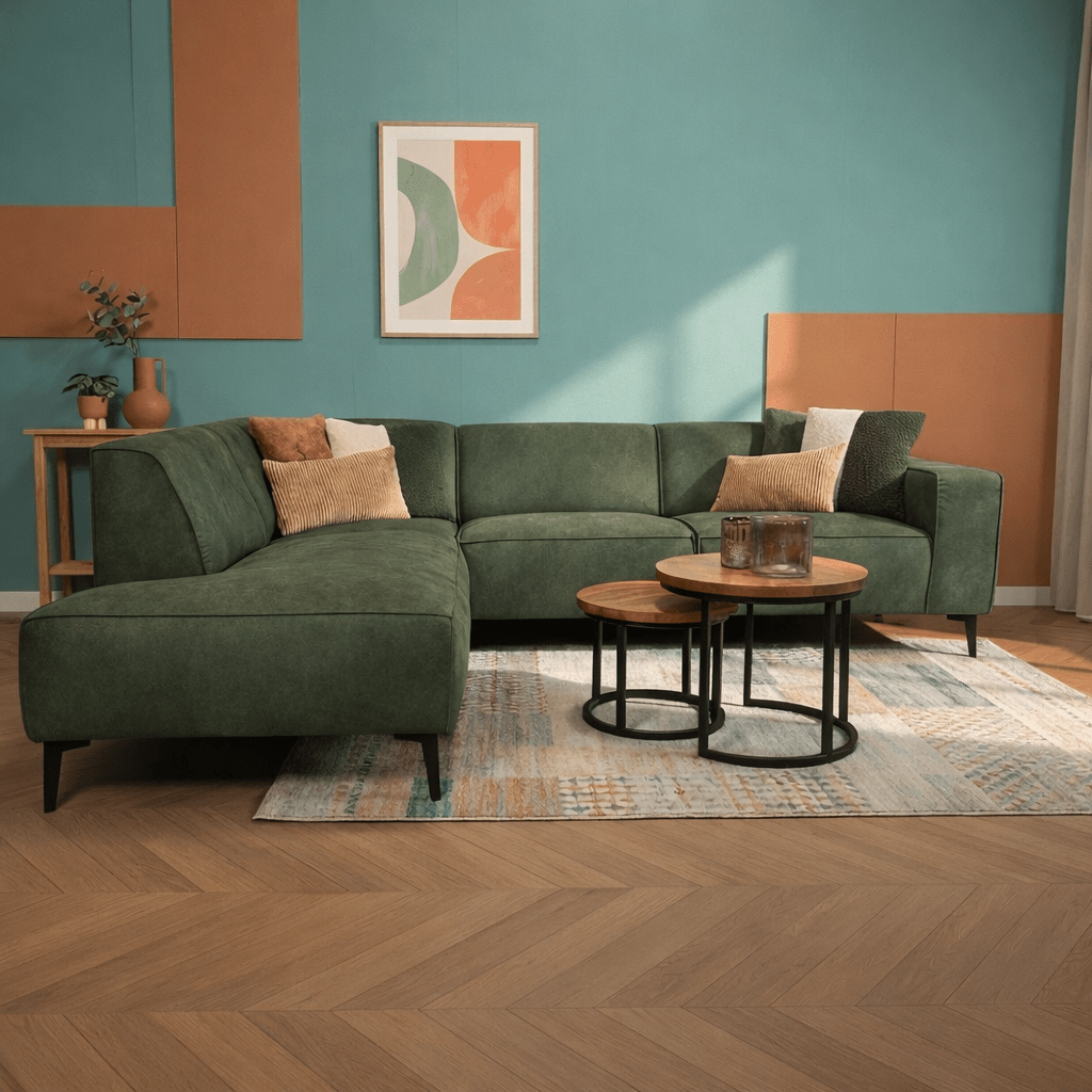 Canapé d'angle industriel en cuir écologique cognac Brisbane - gauche 