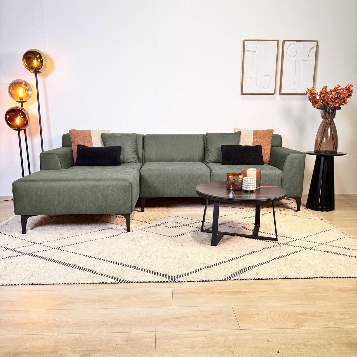 Canapé d'angle Davidson en microfibre verte avec salon compact - Gauche 
