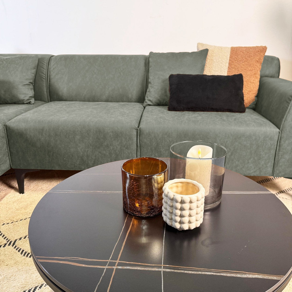 Canapé d'angle Davidson en microfibre verte avec salon compact - Gauche 