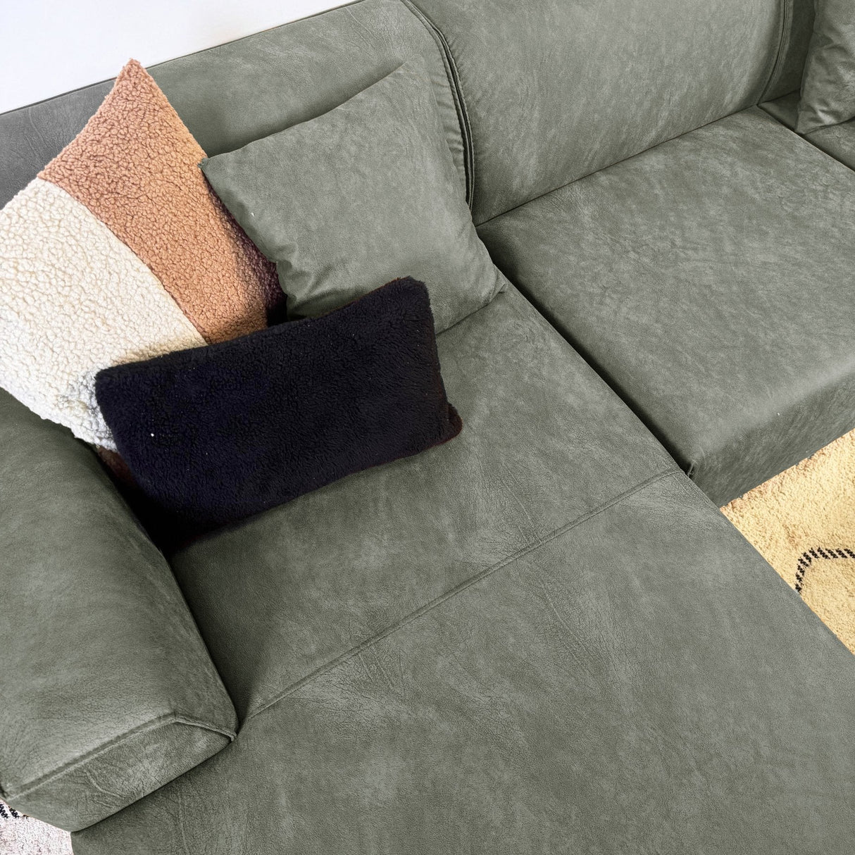 Canapé d'angle Davidson en microfibre verte avec salon compact - Gauche 