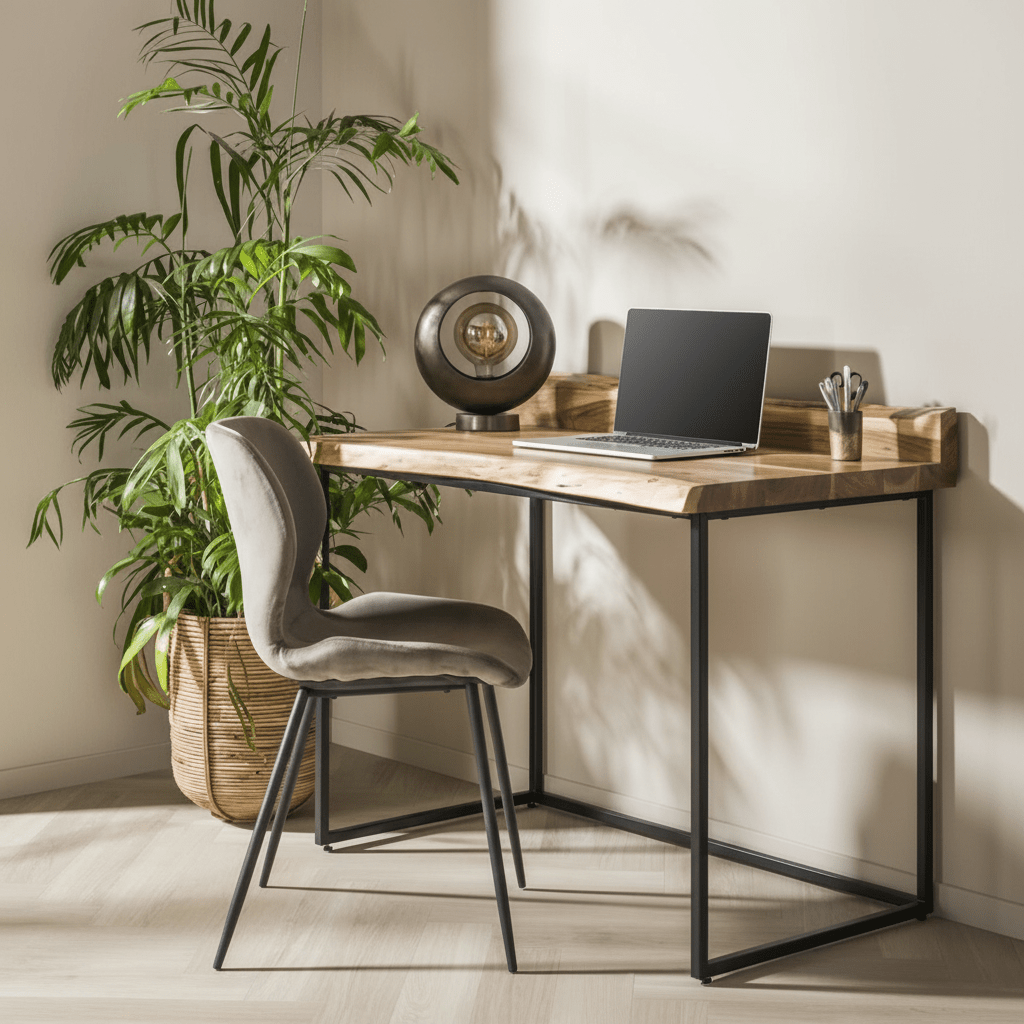 Industrieel Bureau Boomstam Acaciahout Aberdeen 110x60 cm sfeerfoto in modern interieur