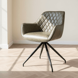 Industriële Eetkamerstoel Groen Gian - Kunstleer - Ruitpatroon - Met Armleuningen