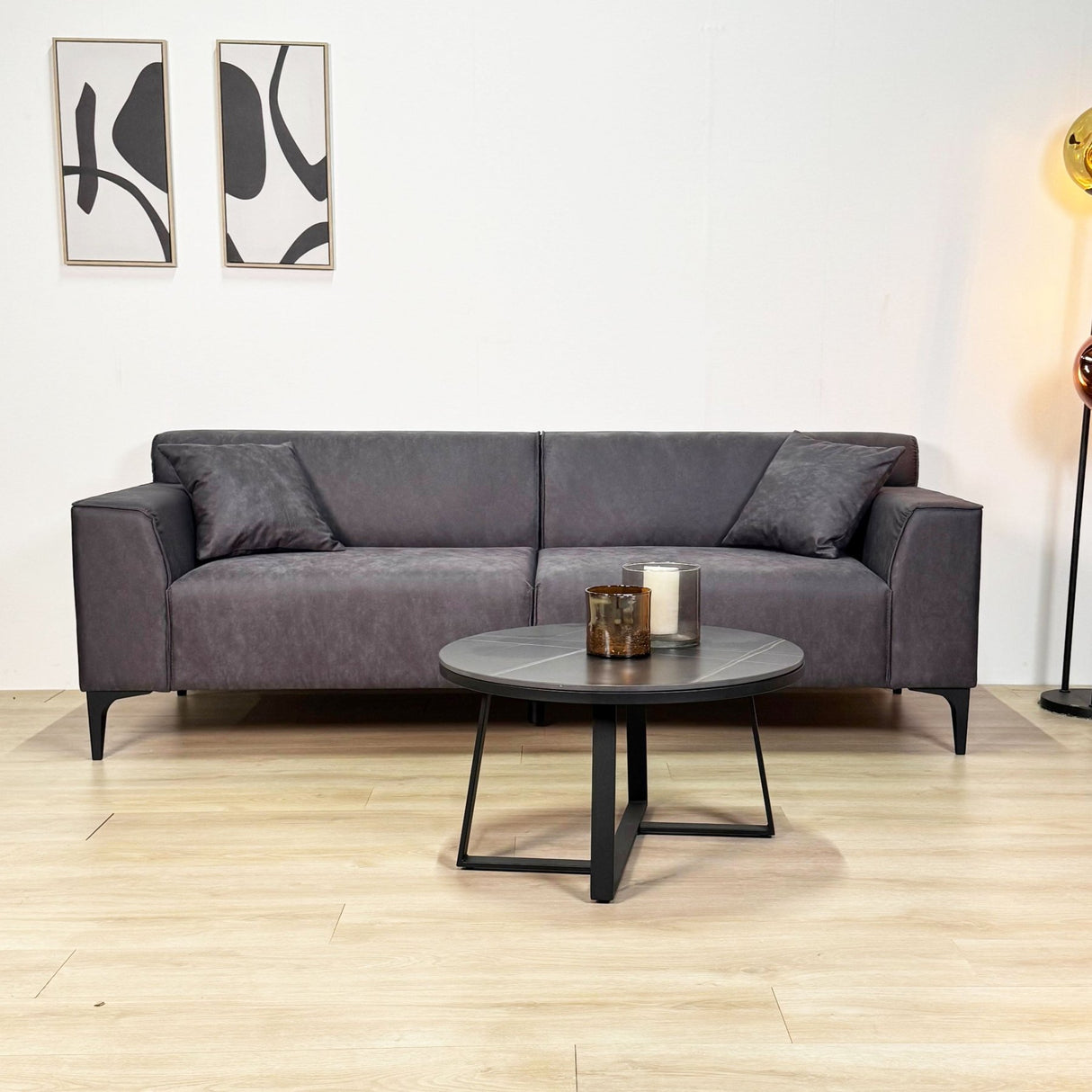 3-zits bank antraciet microvezel stof Davidson
