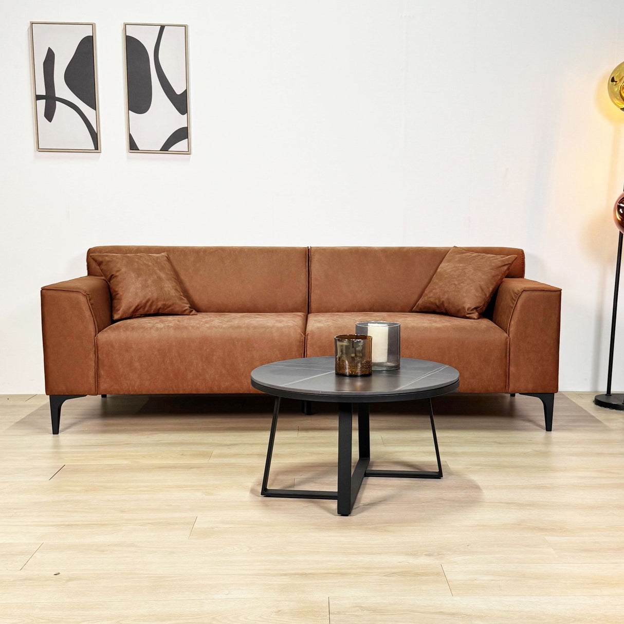 3-zits bank cognac microvezel stof Davidson