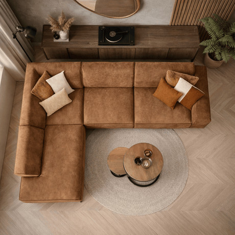 Industriële hoekbank cognac eco-leer Brisbane - links