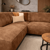 Banken - Industriële hoekbank cognac eco - leer Brisbane - links - Dimehouse