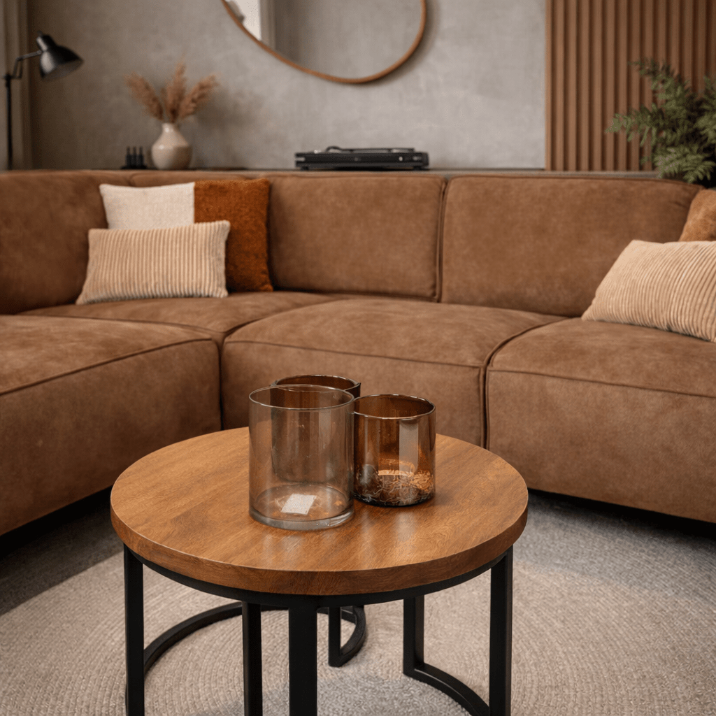 Banken - Industriële hoekbank cognac eco - leer Brisbane - links - Dimehouse