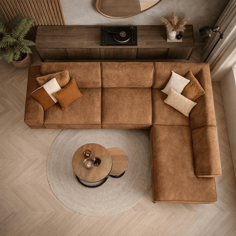 Industriële hoekbank cognac eco-leer Brisbane - rechts