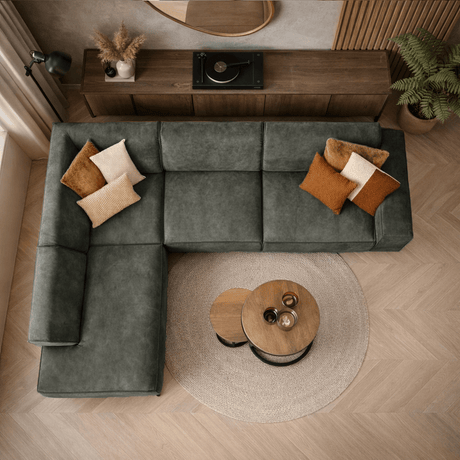 Canapé d'angle industriel en cuir écologique cognac Brisbane - gauche 