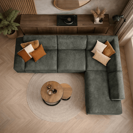 Canapé d'angle industriel en cuir écologique cognac Brisbane - gauche 