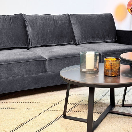 Canapé 3 places Kale Velours Anthracite - coussins amovibles confortables 