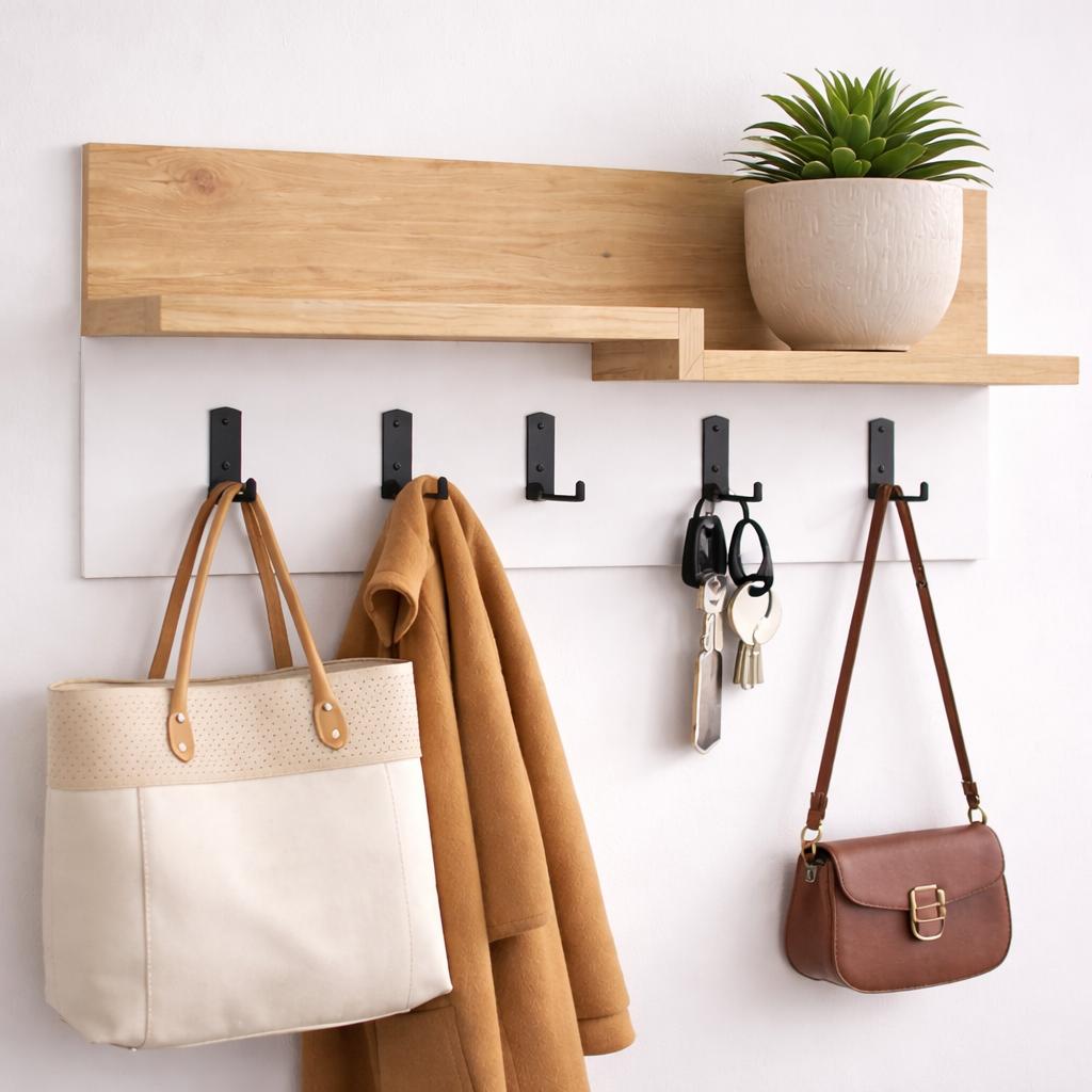 Porte-manteaux - Porte-manteau Chêne Mélamine - 5 - Angle Blanc - 65 cm - Lagona - Dimehouse