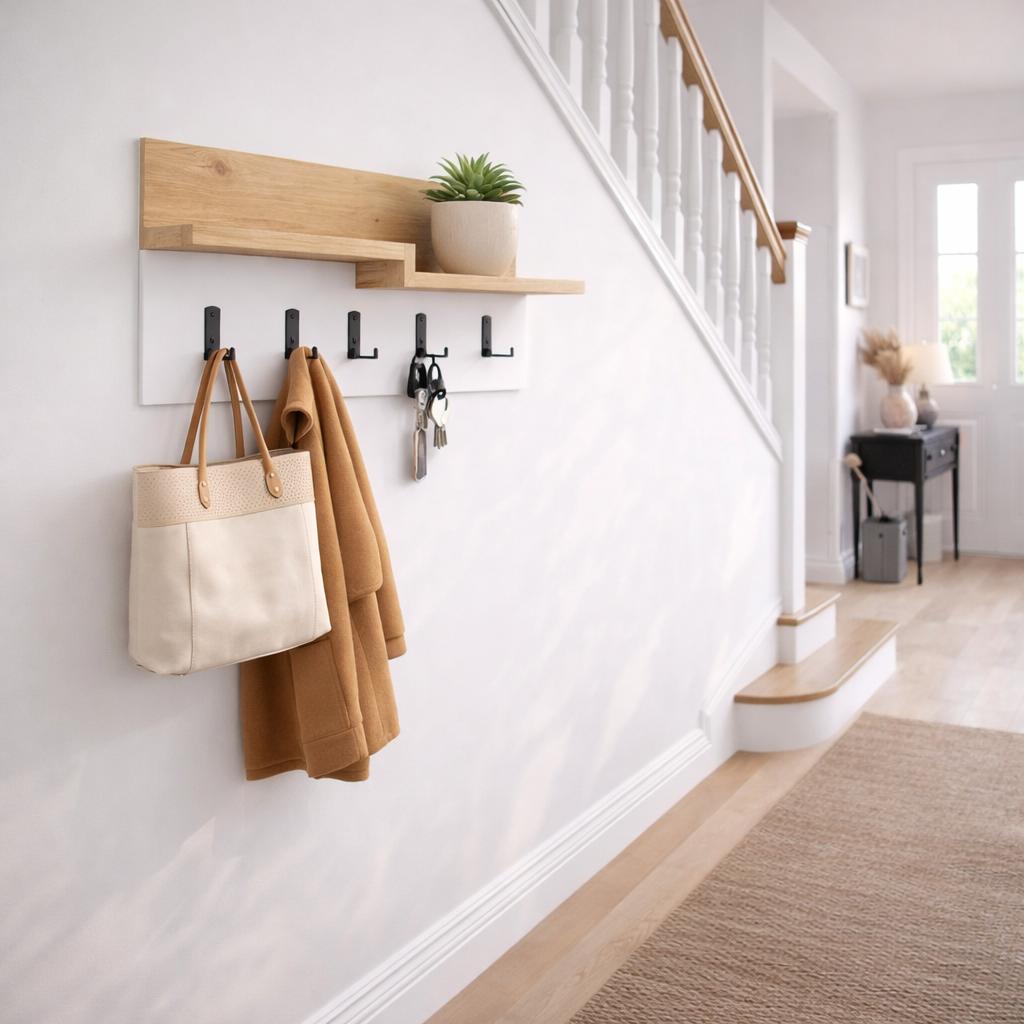 Porte-manteaux - Porte-manteau Chêne Mélamine - 5 - Angle Blanc - 65 cm - Lagona - Dimehouse