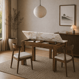 Eettafels - Kleine eettafel Walnoot met Marmer Melamine - 110 cm - met opbergruimte - Kara - Dimehouse