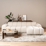 Canapés-Canapé d'angle lounge tissu bouclé beige - rayures - droit - Brix-Dimehouse