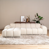 Banken-Hoekbank met lounge beige bouclé stof - strepen - links - Brix-Dimehouse