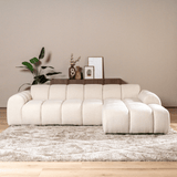 Canapés-Canapé d'angle lounge tissu bouclé beige - rayures - droit - Brix-Dimehouse