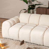 Canapés-Canapé d'angle lounge tissu bouclé beige - rayures - droit - Brix-Dimehouse