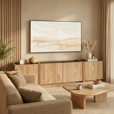 Meuble TV en mélaminé aspect chêne anthracite Lowen 180 cm