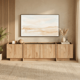 Meuble TV Japandi mélaminé aspect chêne anthracite Lowen 180 cm