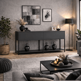 Modern Dressoir Antraciet Lord 150x30x80 - Zwart Frame - Twee Vakken