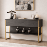 Buffet Moderne Anthracite Luxe 120x80x30 - Cadre Doré - Un Compartiment 