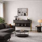 Buffet Moderne Anthracite Luxe 120x80x30 - Cadre Doré - Un Compartiment 