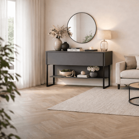 Modern Dressoir Antraciet Luxe 120x80x30 - Zwart Frame - Eén Vak