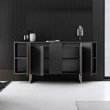 Buffet Moderne Anthracite Luxe 160x80x35 - Cadre Doré 