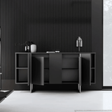 Buffet Moderne Anthracite Luxe 160x80x35 - Cadre Argent 