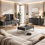 Buffet Moderne Anthracite Luxe 160x80x35 - Cadre Argent 