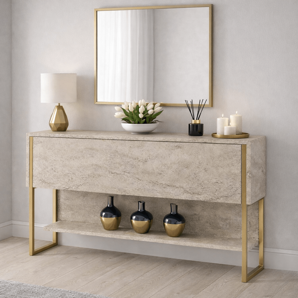 moderne dressoir Modern Dressoir Travertin Luxe 120x80x30 - Gouden Frame