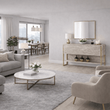 Dressoirs - Modern Dressoir Travertin Luxe 120x80x30 - Gouden Frame - Eén Vak - Dimehouse