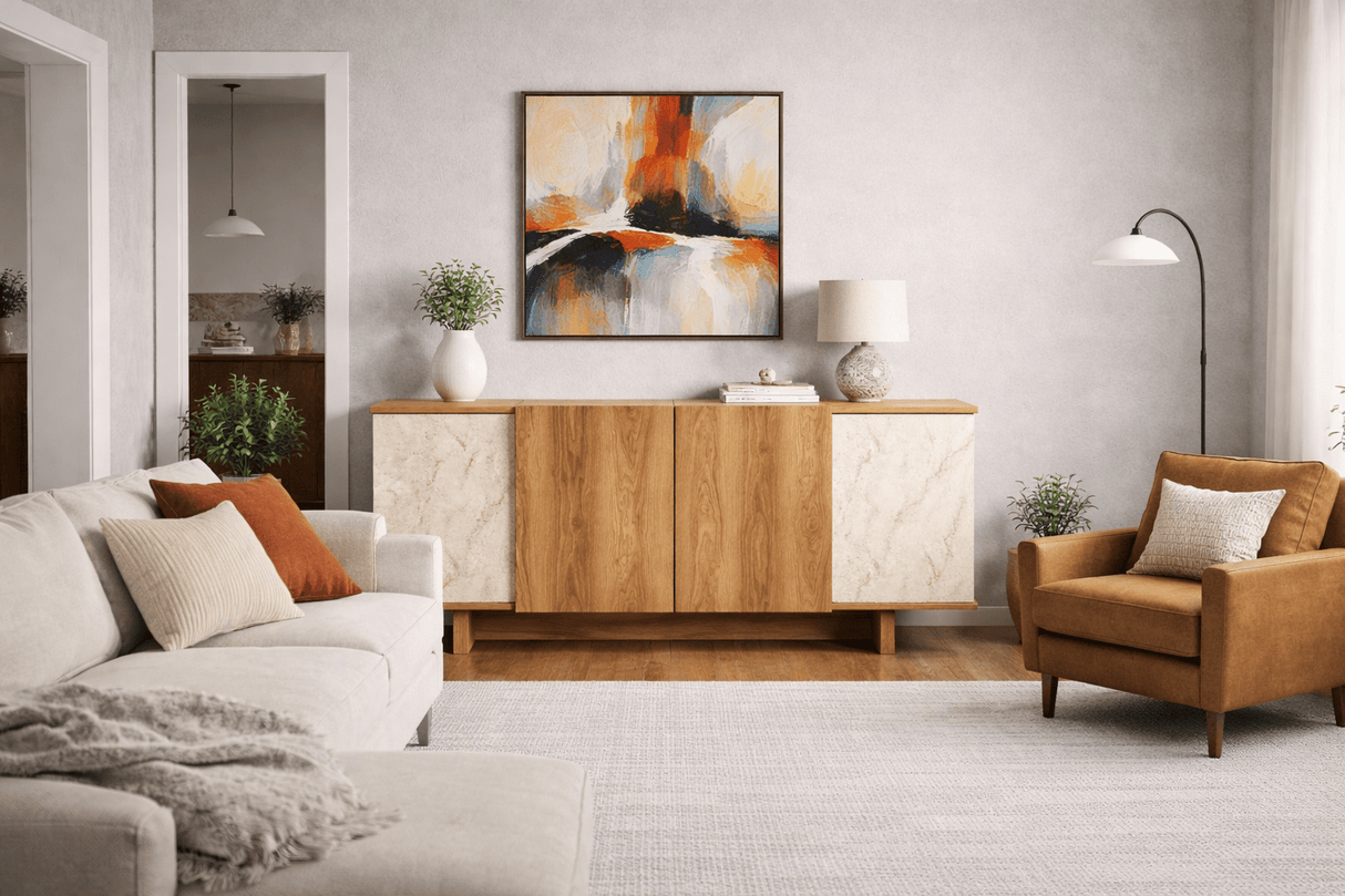 Modern Dressoir Travertin-Walnootlook Melamine Diana 180 cm