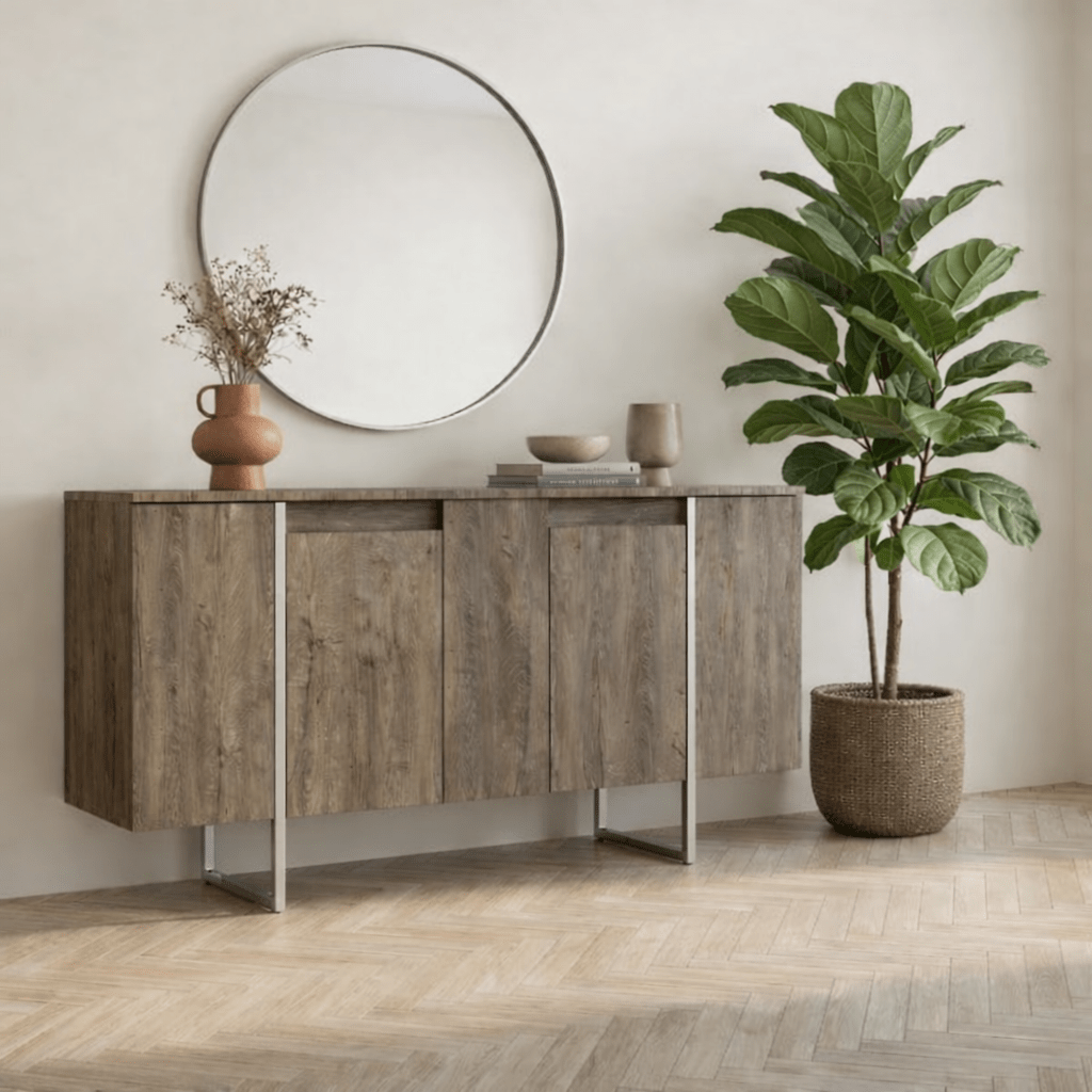 Dressoirs - Modern Dressoir Walnoot Luxe 160x80x35 - Zilver Frame - Dimehouse
